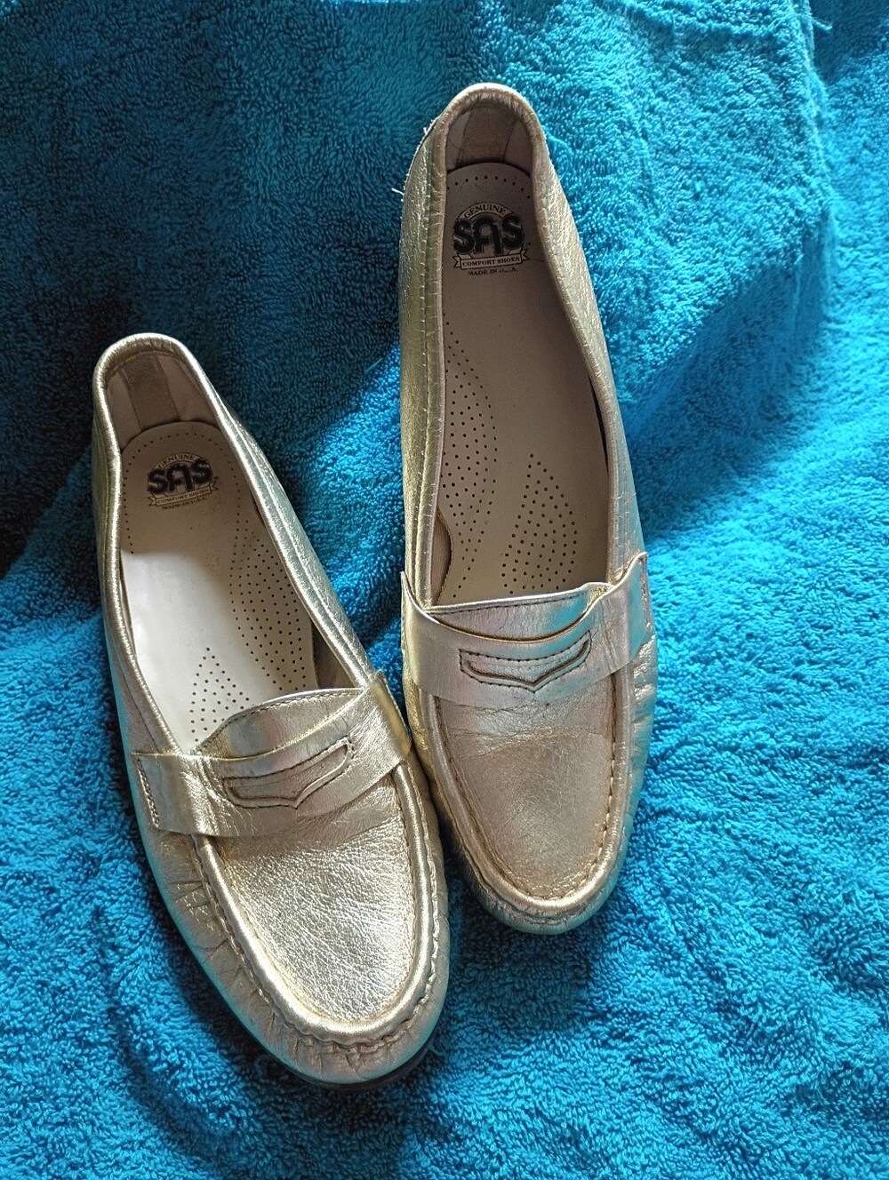 SAS Metallic Gold Leather Penny Loafers